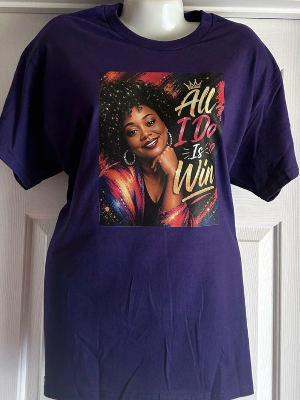 All I Do Is Win Graphic Tee - Purple Women’s Short Sleeve Top